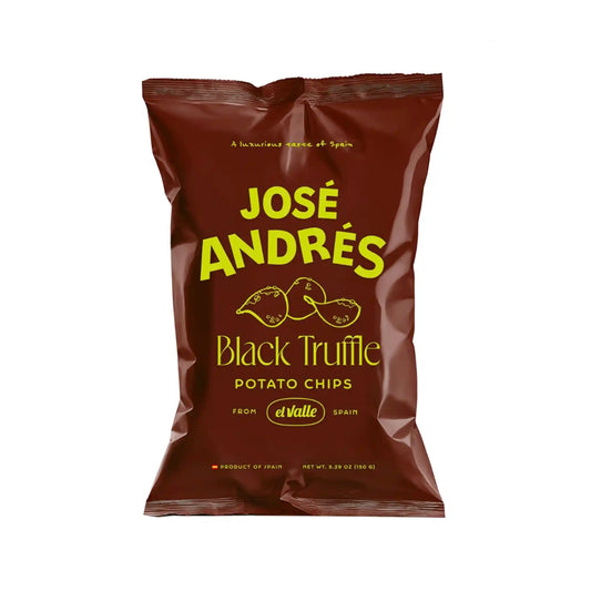 José Andrés black truffle potato chips from Spain, 5.29oz bag.