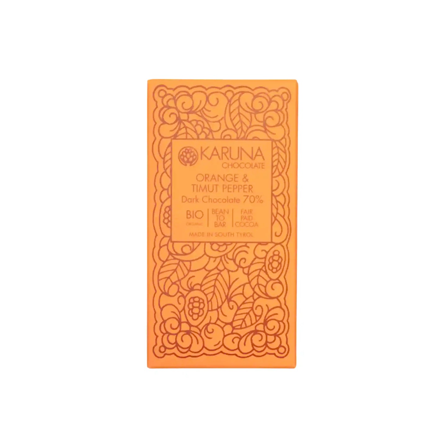 KARUNA ORANGE & TIMUT PEPPER 70% DARK CHOCOLATE 50g