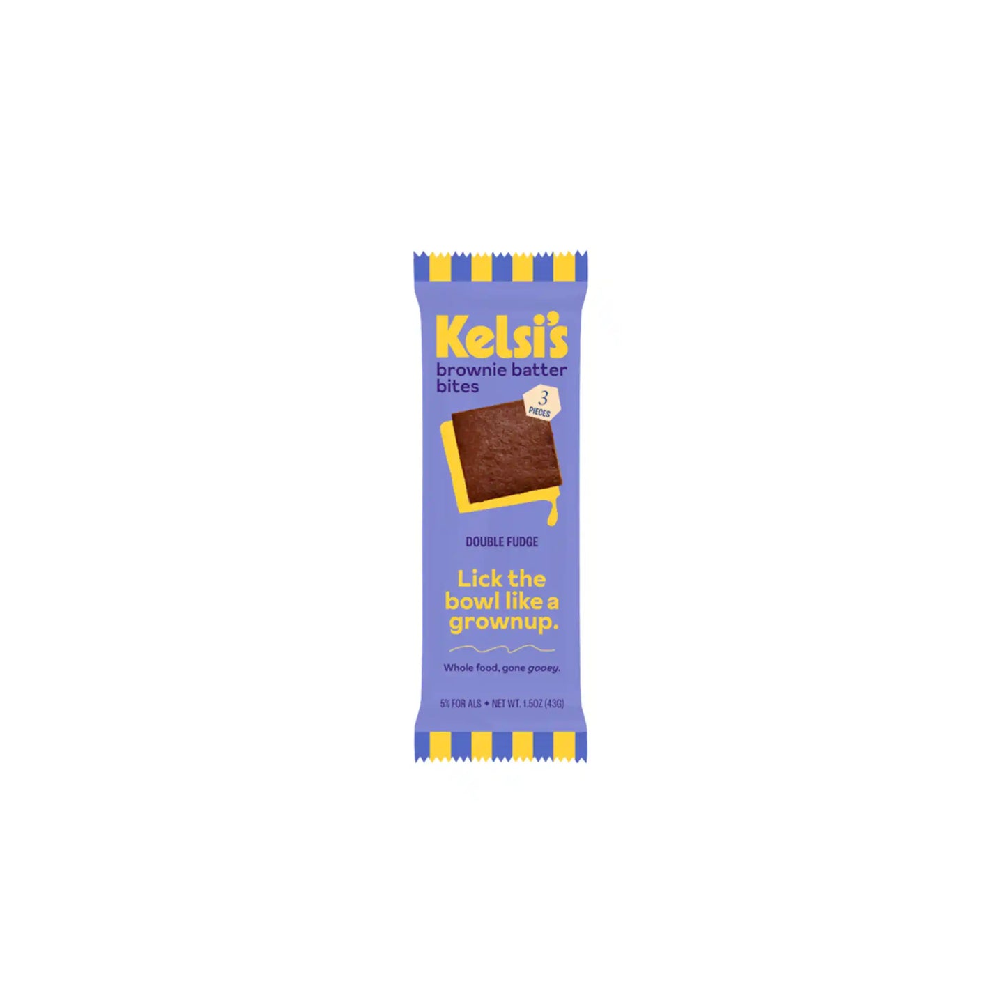 Kelsi's double fudge brownie batter bites snack package, 43g.
