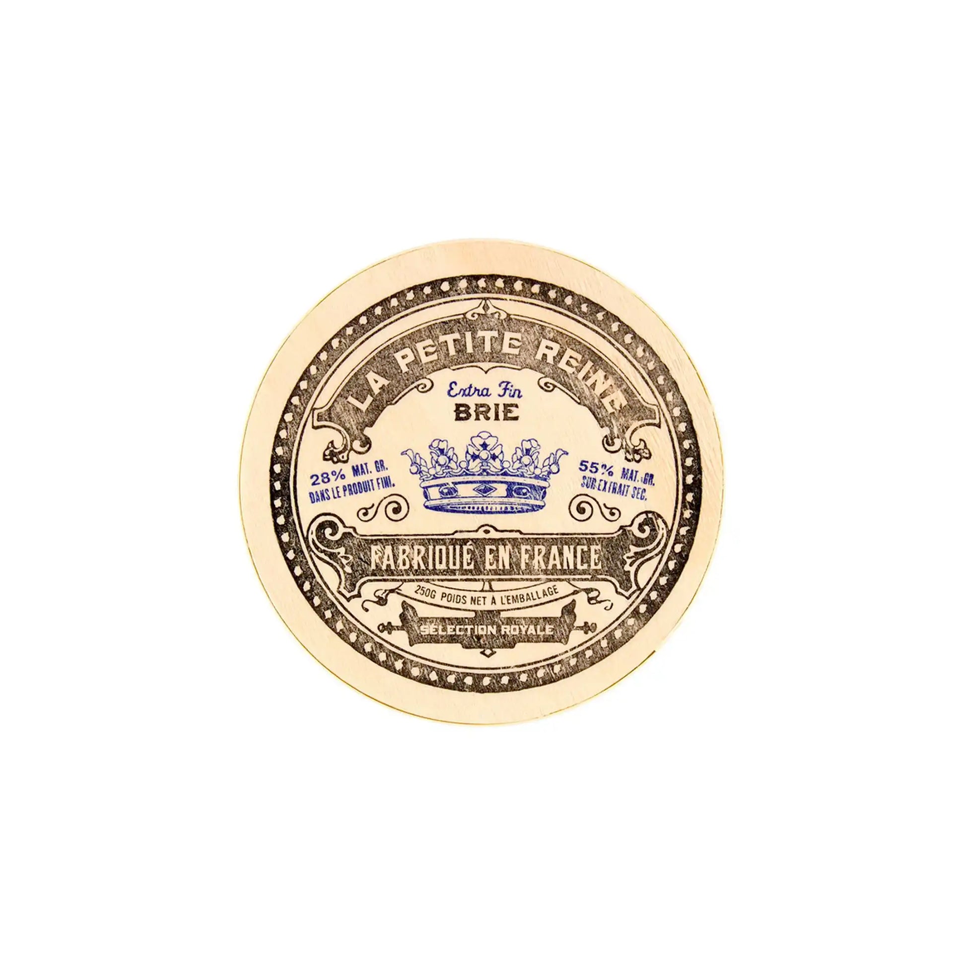 La Petite Reine extra fin French brie cheese, decorative round label, 250g.