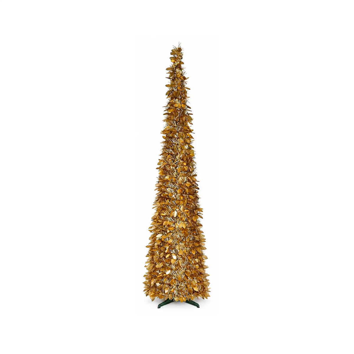 LARGE GOLD TINSEL AND HOLLY COLLAPSIBLE TREE 72"