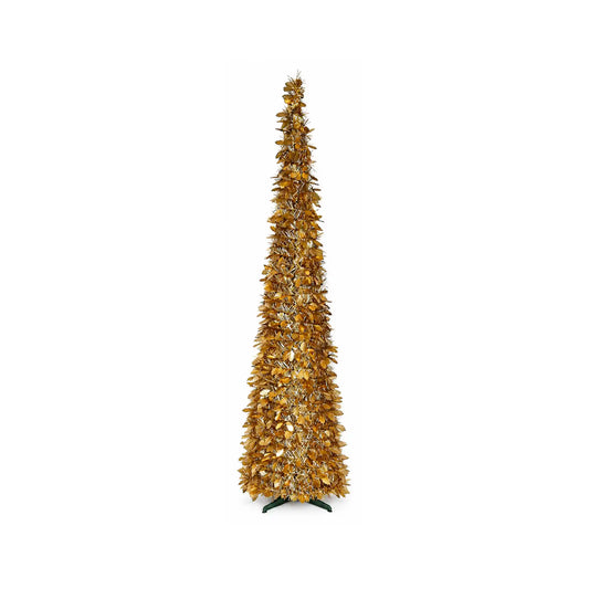 LARGE GOLD TINSEL AND HOLLY COLLAPSIBLE TREE 72"