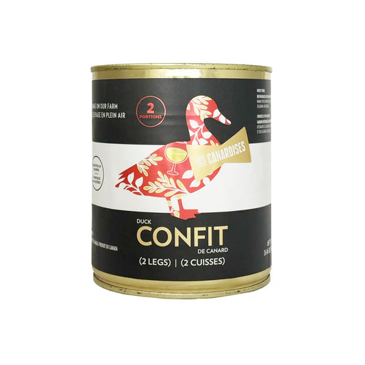 Les Canardises duck confit de canard 2 legs 750g tin can with decorative duck illustration.