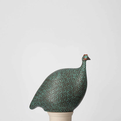 LES CERAMIQUES DE LUSSAN GUINEA FOWL - SMALL MATTE BLACK SPOTTED TURQUOISE