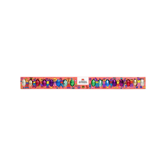 Le Chocolat des Francais assorted milk and dark chocolate Easter eggs 144g in colorful pink packaging.