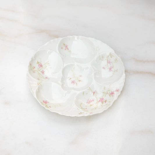 VINTAGE LIMOGES OYSTER PLATE 19TH CENTURY - LIGHT PINK FLORAL