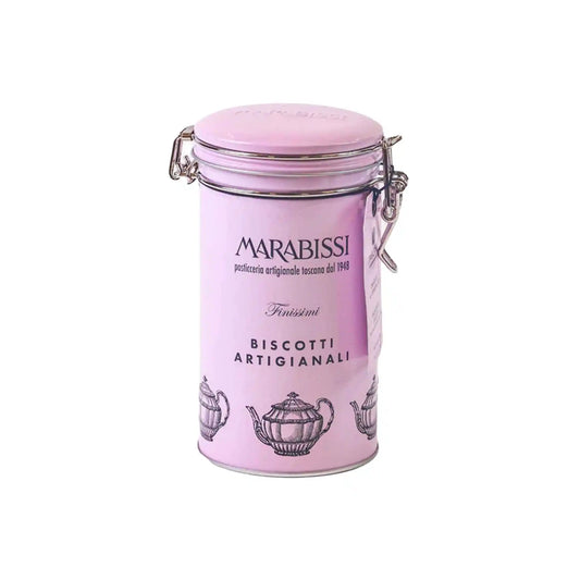 Marabissi Cantucci with Figs in a pink decorative tin canister, 150g.