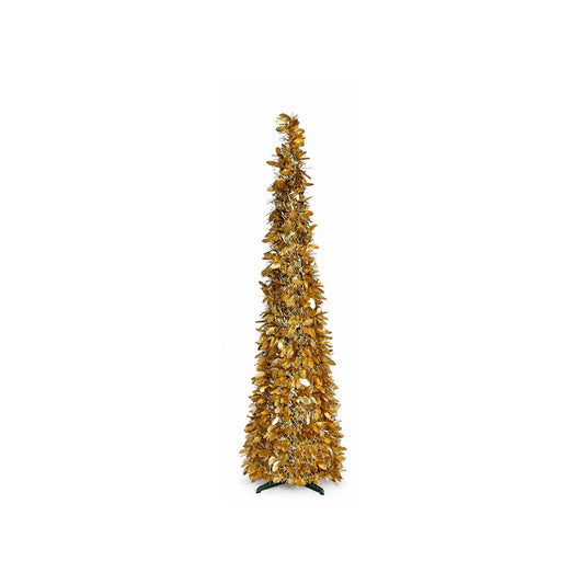 MEDIUM GOLD TINSEL AND HOLLY COLLAPSIBLE TREE 62"
