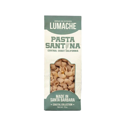 Pasta Santina bronze die extruded lumache pasta 12oz bag, made in Santa Barbara, California.