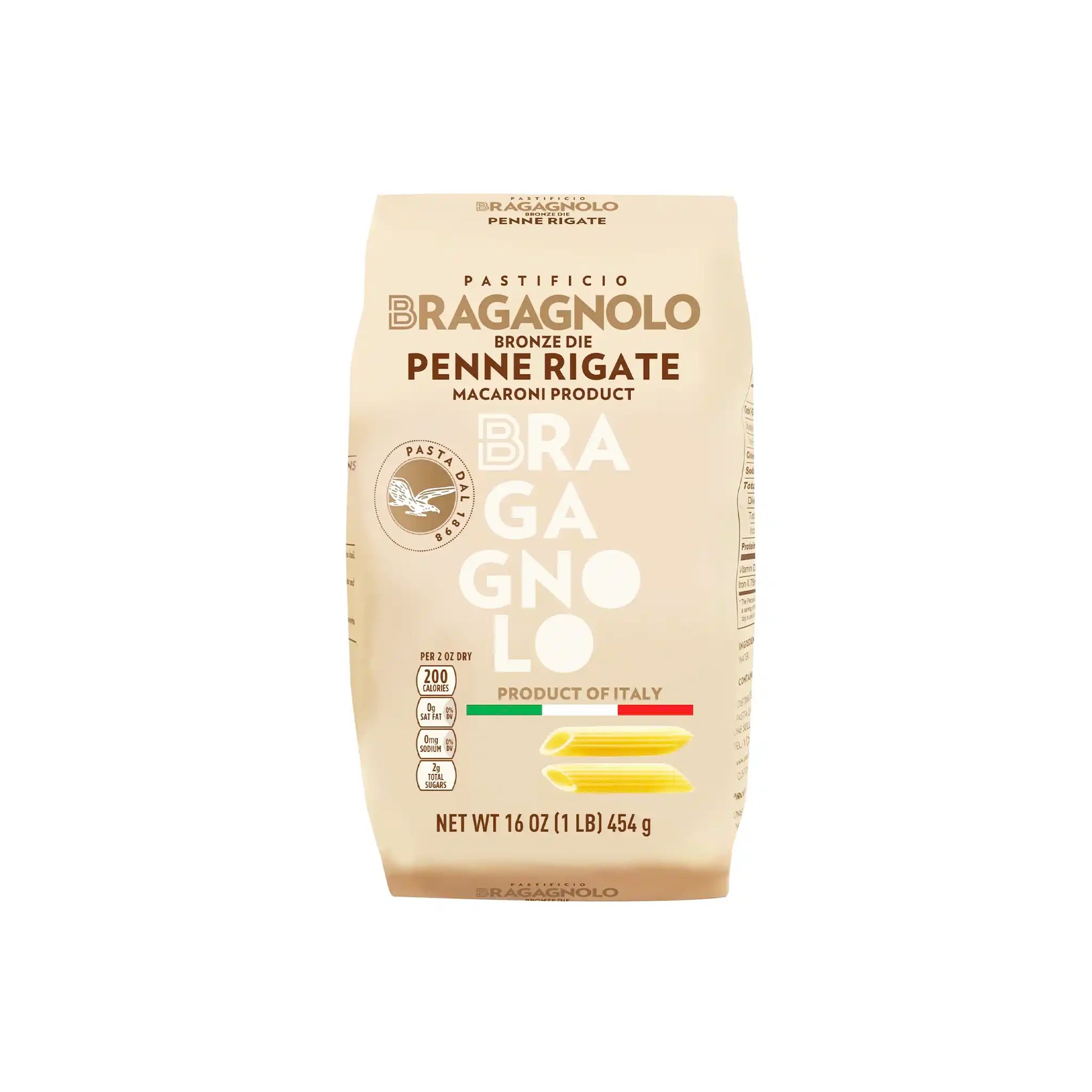 Pastificio Bragagnolo bronze die penne rigate Italian pasta, 1lb (454g) package.