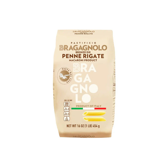 Pastificio Bragagnolo bronze die penne rigate Italian pasta, 1lb (454g) package.