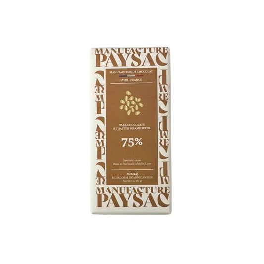 PAYSAC ZORZEQ 75 DARK CHOCOLATE & TOASTED SESAME SEEDS BAR 85g