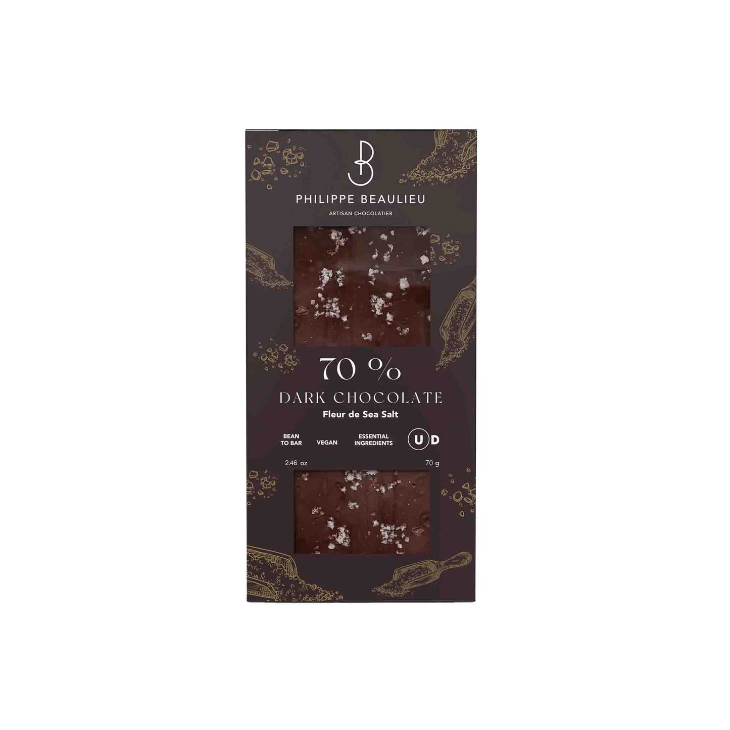 PHILIPPE BEAULIEU 70% DARK CHOCOLATE WITH FLEUR DE SEA SALT 80g