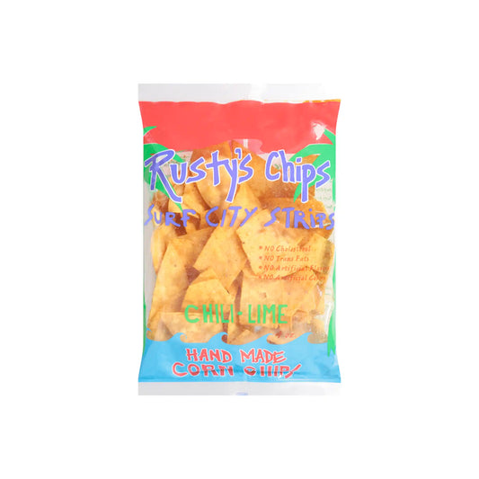 RUSTY'S SURF CITY STRIPS CHILI LIME CORN CHIPS 4oz
