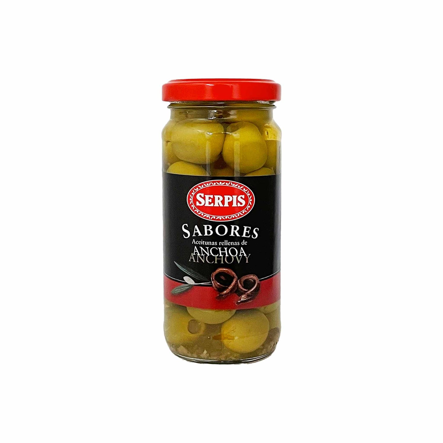 SERPIS GREEN OLIVES STUFFED WITH ANCHOVIES 125g