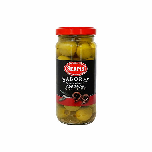 SERPIS GREEN OLIVES STUFFED WITH ANCHOVIES 125g