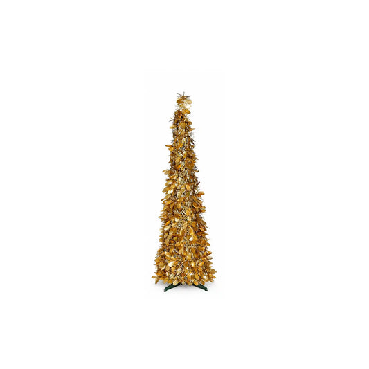SMALL GOLD TINSEL AND HOLLY COLLAPSIBLE TREE 51"