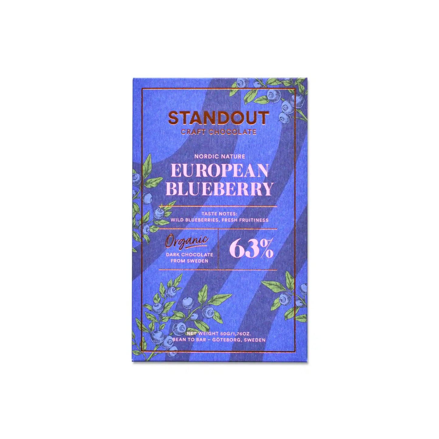 STANDOUT EUROPEAN BLUEBERRY 63% DARK CHOCOLATE 50g