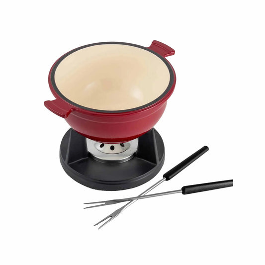 SWISSMAR LUCERNE 10 PIECE CAST-IRON FONDUE SET - CHERRY