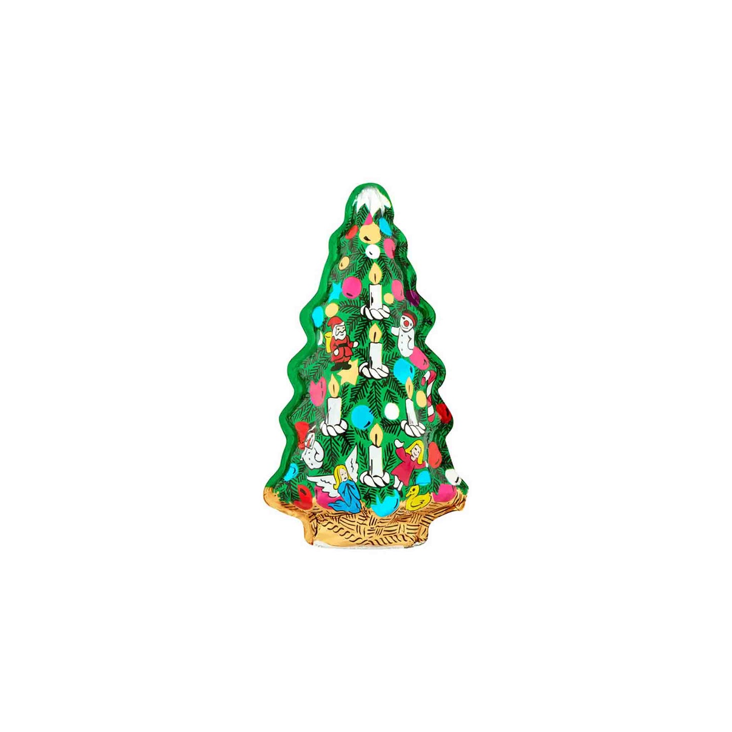 Milk chocolate Christmas tree with cartoon characters on a white background