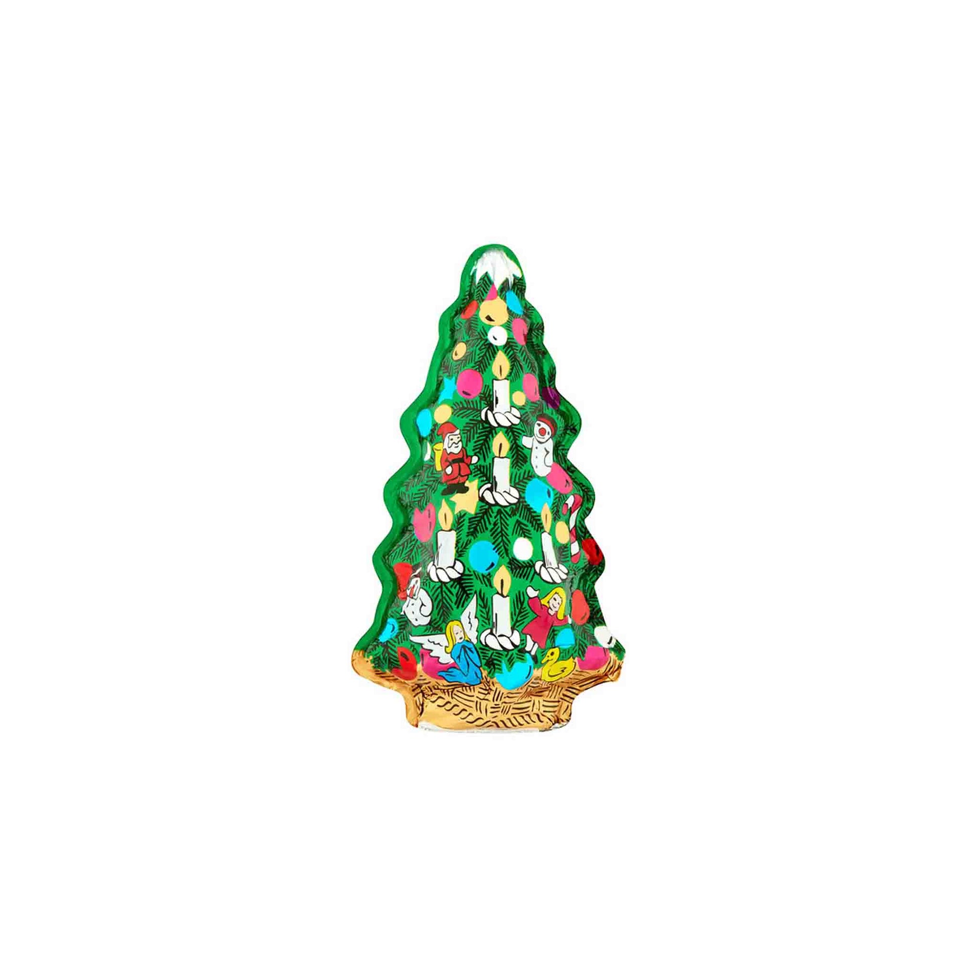 Milk chocolate Christmas tree with cartoon characters on a white background