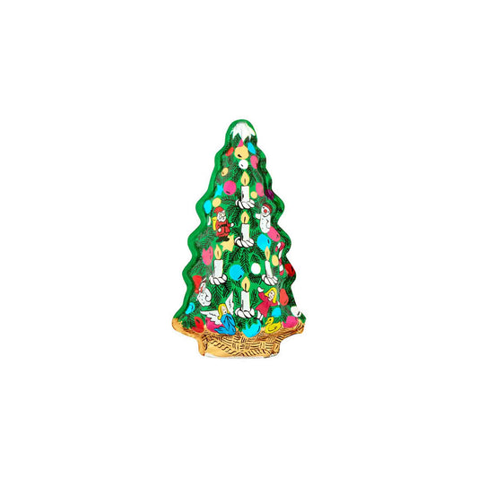 Milk chocolate Christmas tree with cartoon characters on a white background