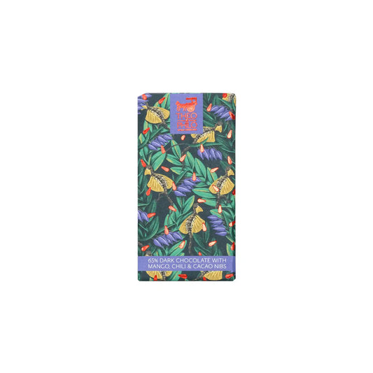 THEO & PHILO 65% DARK CHOCOLATE WITH MANGO, CHILI & CACAO NIBS 45g