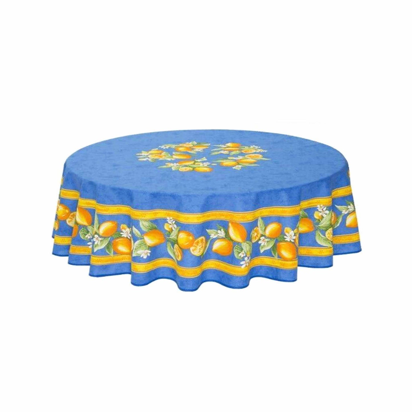 TISSUS TOSELLI CITRON COTTON TABLECLOTH - BLUE (90")