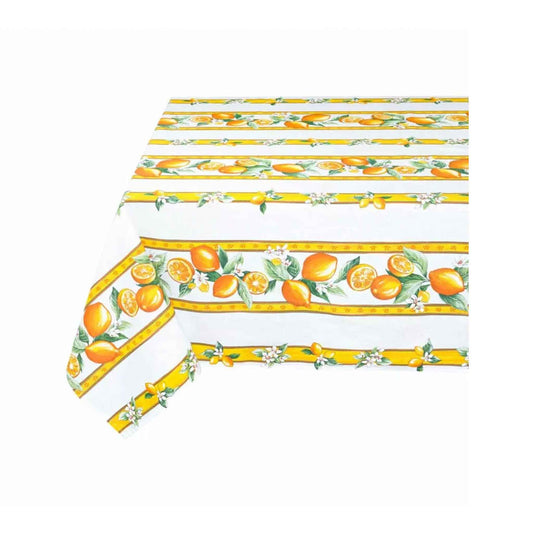 TISSUS TOSELLI CITRON ACRYLIC COATED COTTON TABLECLOTH - WHITE (60"x118")