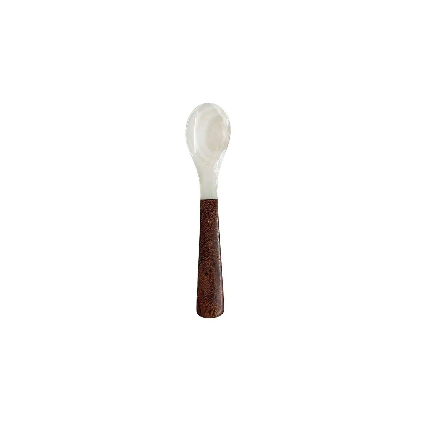 TONKIN MOTHER OF PEARL SEASHELL SPOON WITH DARK WOODEN HANDLE