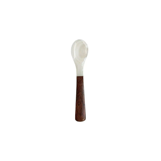 TONKIN MOTHER OF PEARL SEASHELL SPOON WITH DARK WOODEN HANDLE