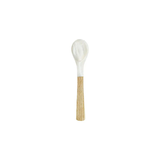 TONKIN MOTHER OF PEARL SEASHELL SPOON WITH LIGHT WOODEN HANDLE