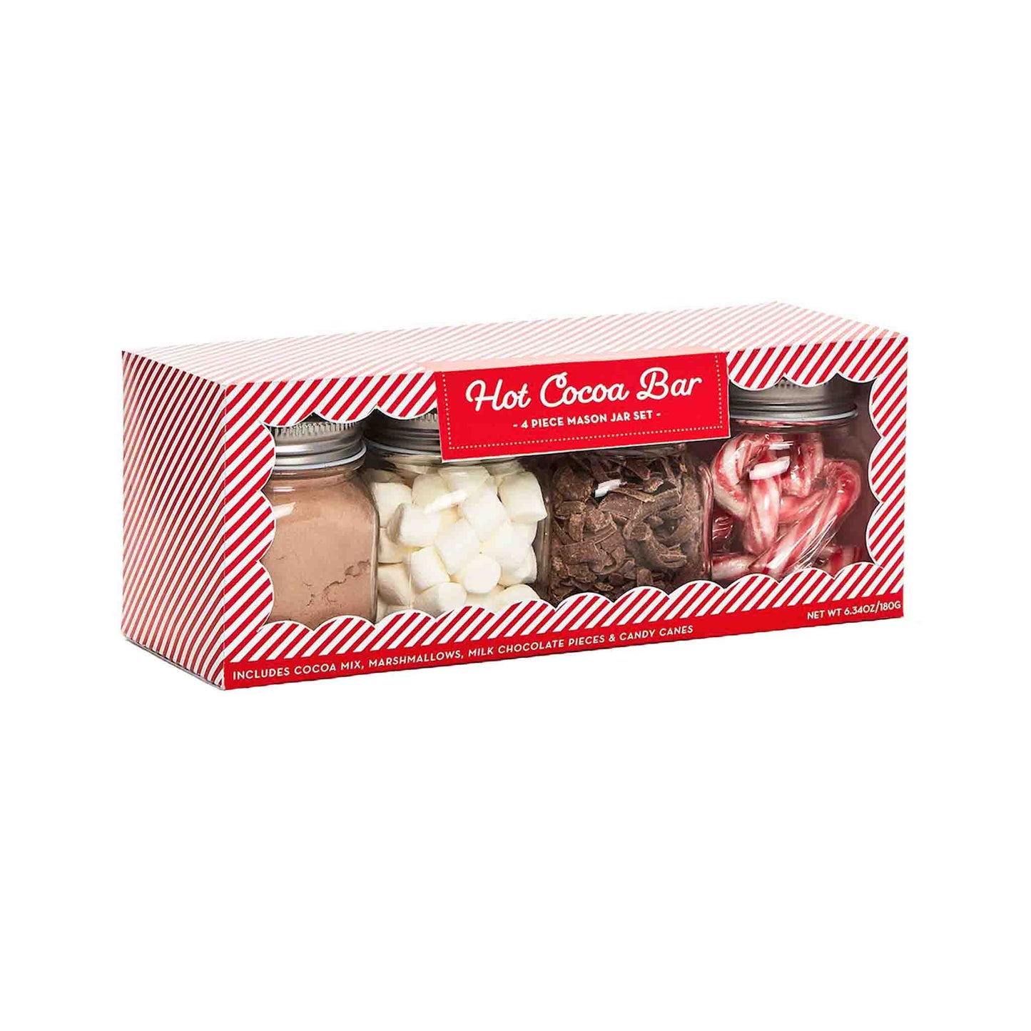 CUPCAKES & CARTWHEELS HOT COCOA BAR 4 PIECE MASON JAR KIT IN GIFT BOX 211g