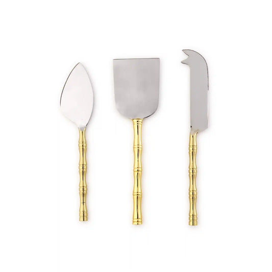 TWO'S COMPANY GOLD BAMBOO CHEESE KNIFE SET