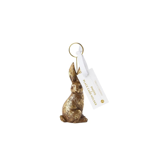 TWO'S COMPANY GOLDEN BUNNY PLACE CARD HOLDER