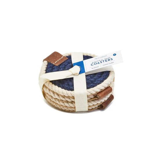 TWO'S COMPANY NAUTICAL ROPE COASTERS SET OF 4