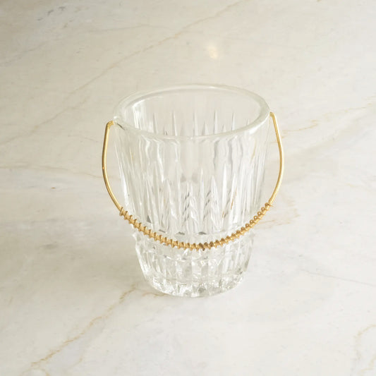 VINTAGE ICE BUCKET WITH COIL WIRE HANDLE - DIAMOND PATTERN