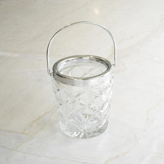 VINTAGE ICE BUCKET WITH STAINLESS HANDLE - DIAMOND PATTERN