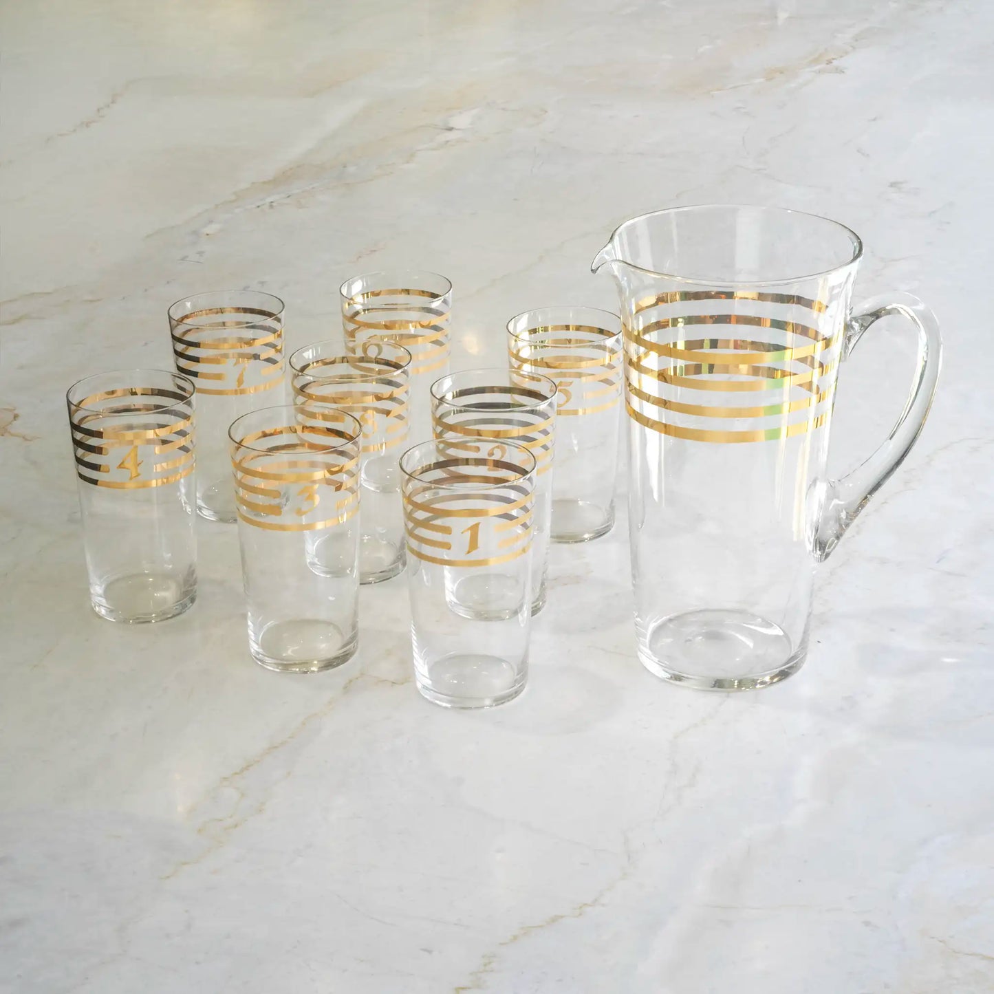 VINTAGE EUROPEAN GLASSES AND PITCHER SET