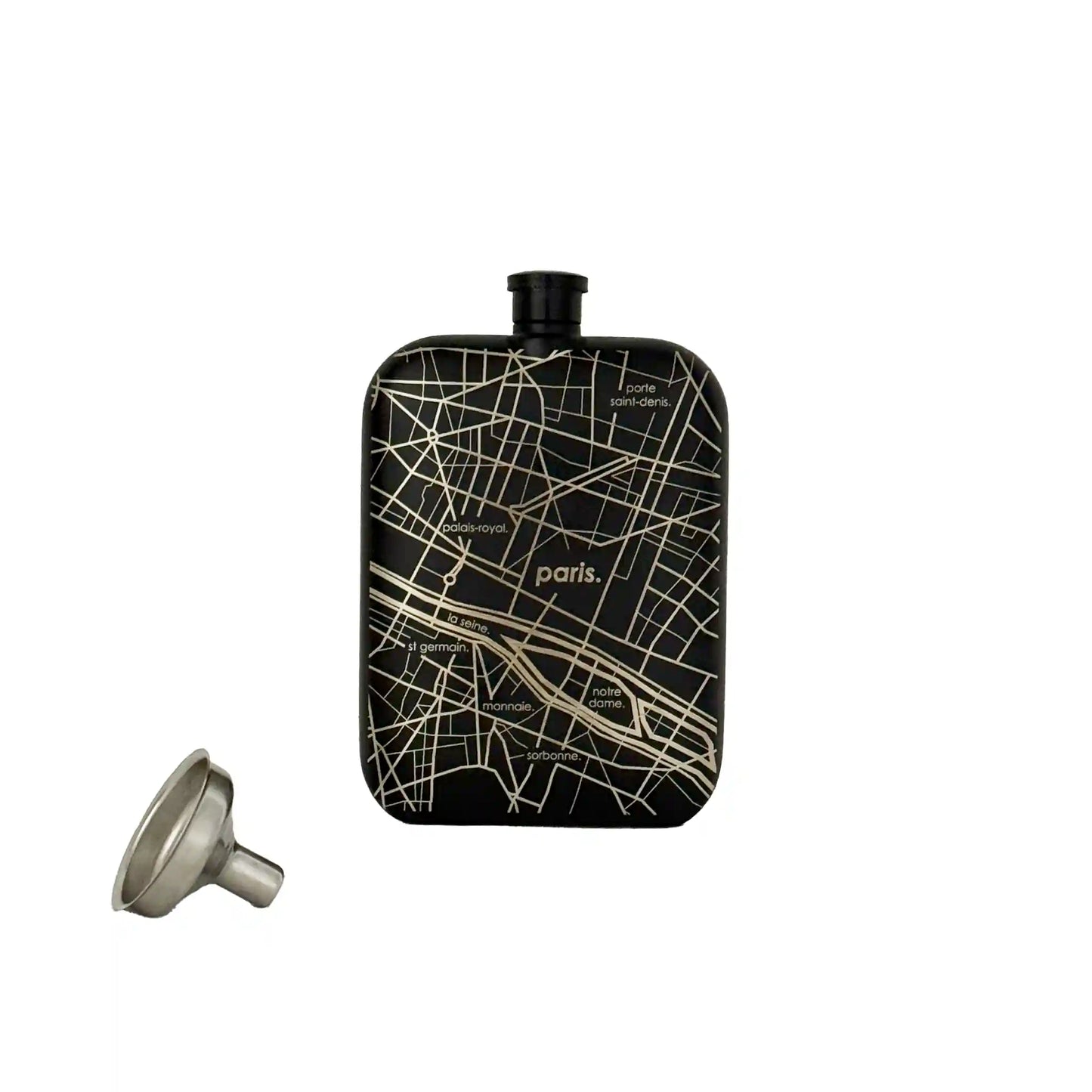 WELL TOLD PARIS MAP FLASK 6oz - BLACK
