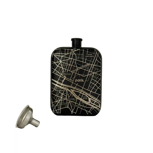 WELL TOLD PARIS MAP FLASK 6oz - BLACK