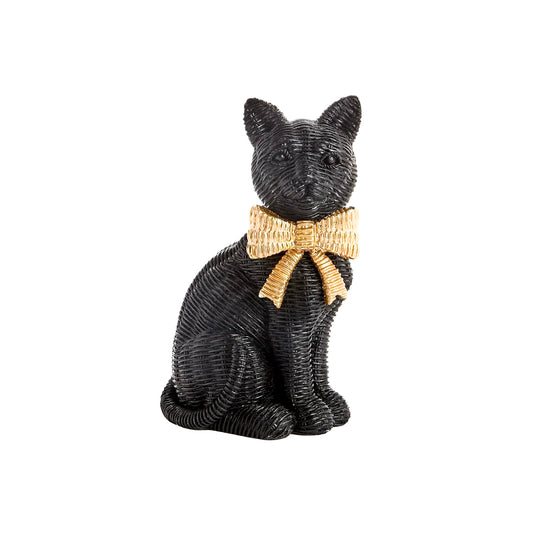 WICKER WEAVE BLACK CAT WITH GOLD BOW