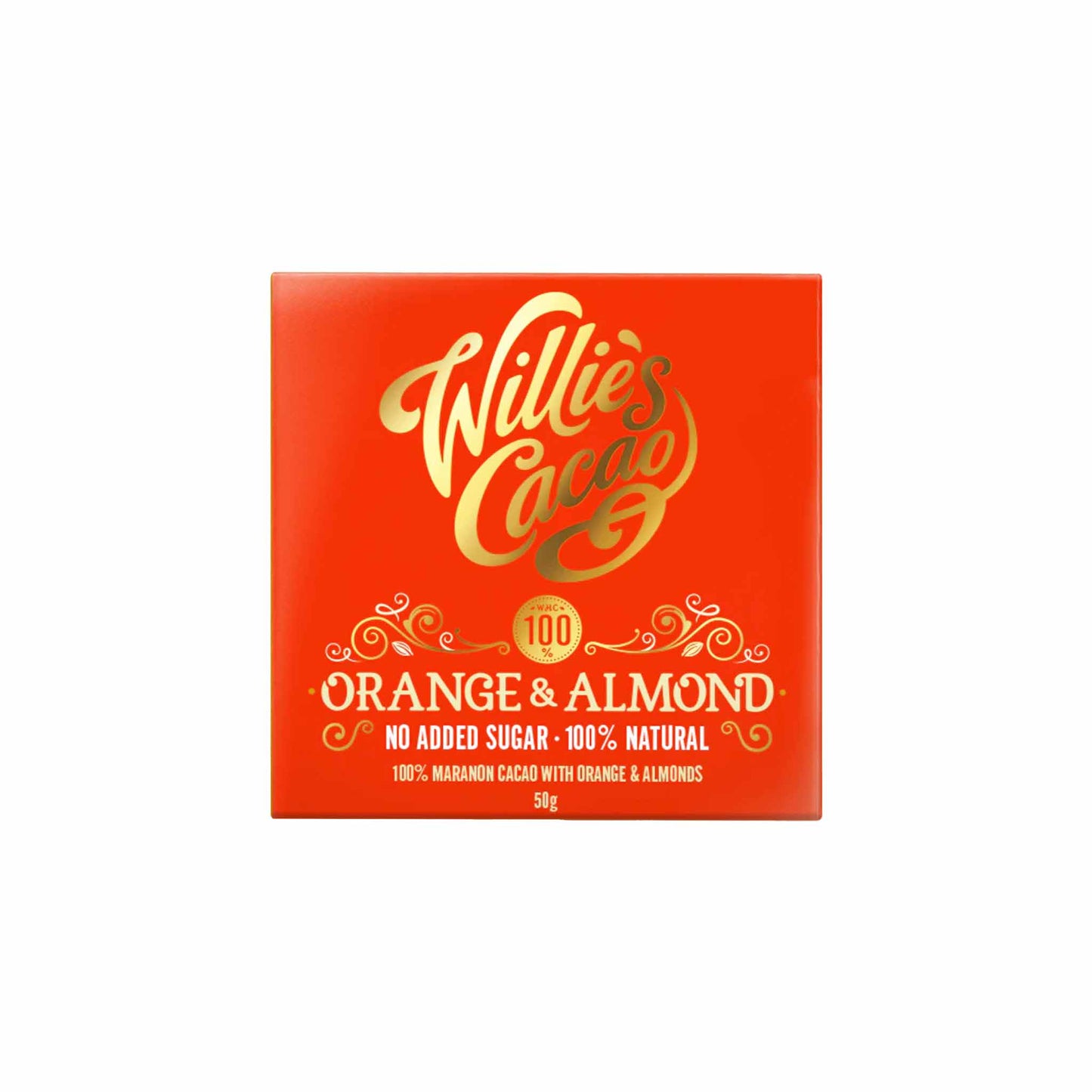 WILLIE'S CACAO ORANGE & ALMOND 100% DARK CHOCOLATE 50g
