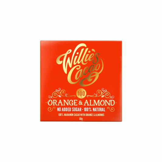 WILLIE'S CACAO ORANGE & ALMOND 100% DARK CHOCOLATE 50g
