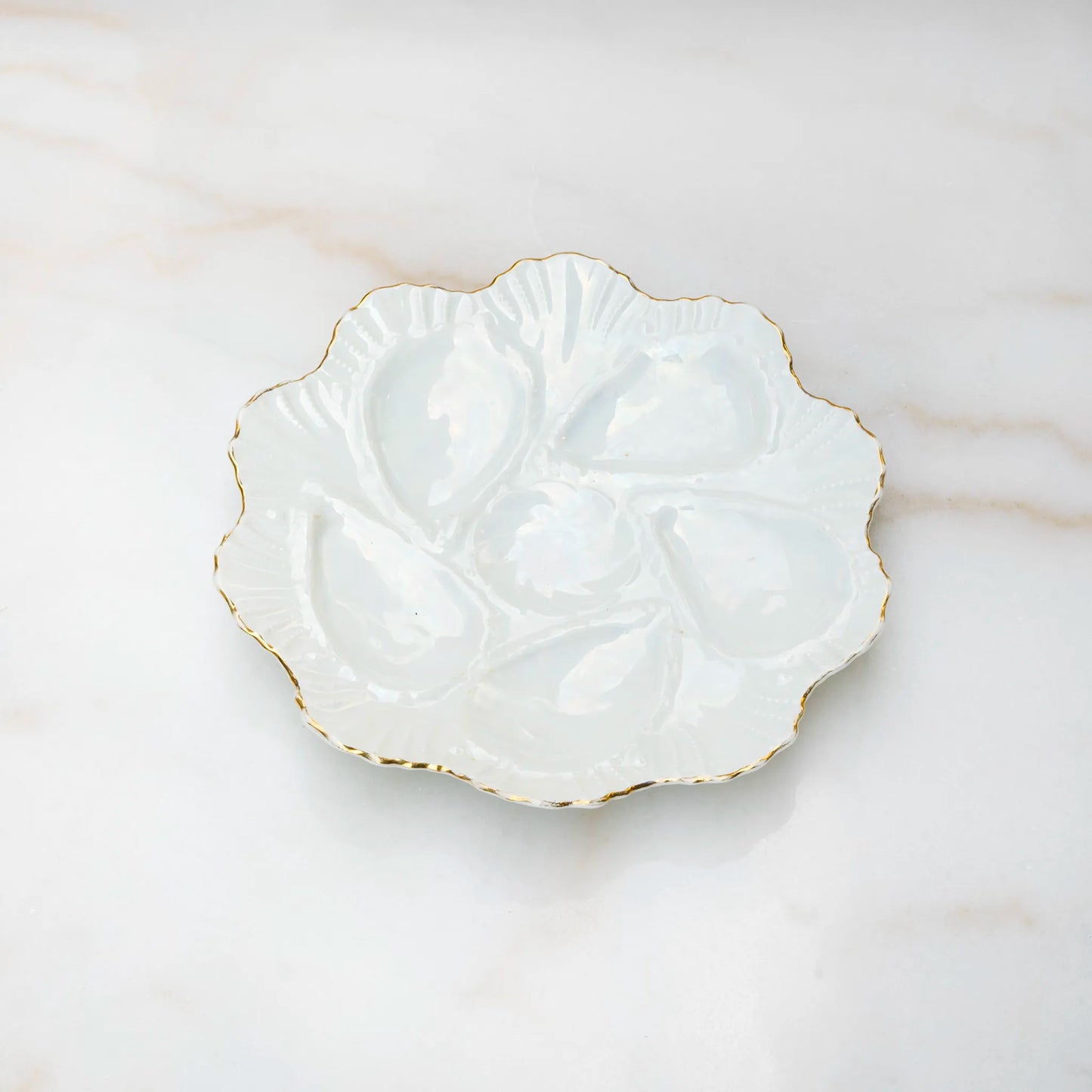 German porcelain oyster plate in pearlescent white glaze