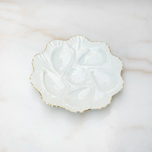 VINTAGE GERMAN OYSTER PLATE - WHITE WITH GOLD