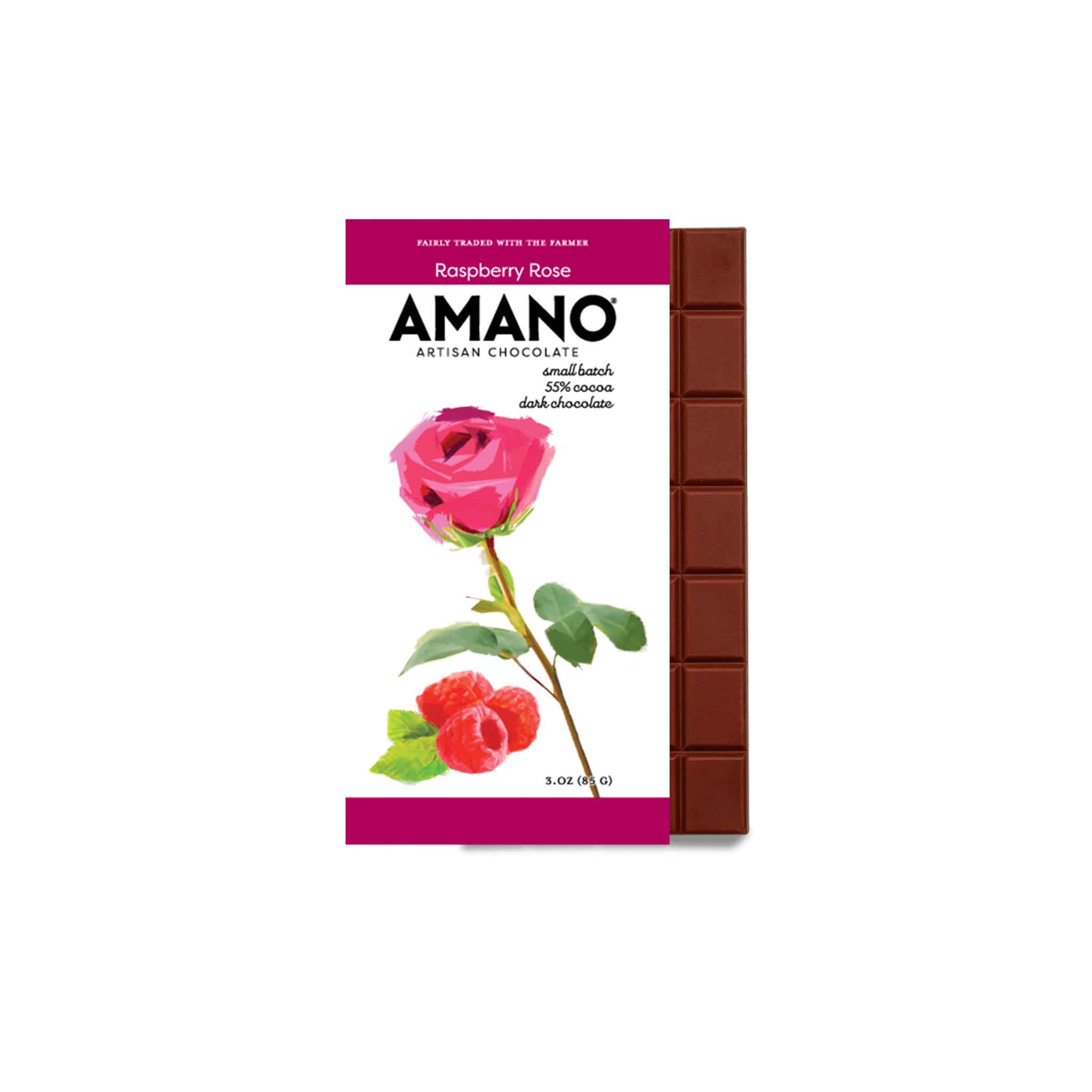 AMANO RASPBERRY ROSE 55% DARK CHOCOLATE 3oz