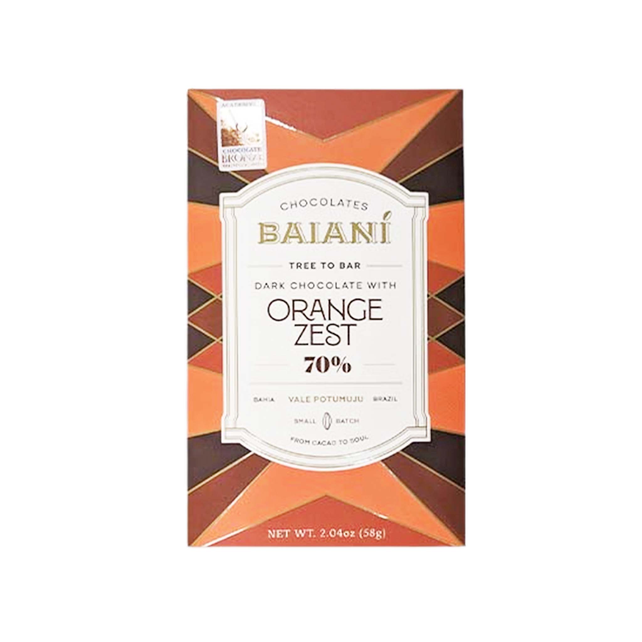 BAIANI ORANGE ZEST 70% DARK CHOCOLATE 58g – monsieur marcel