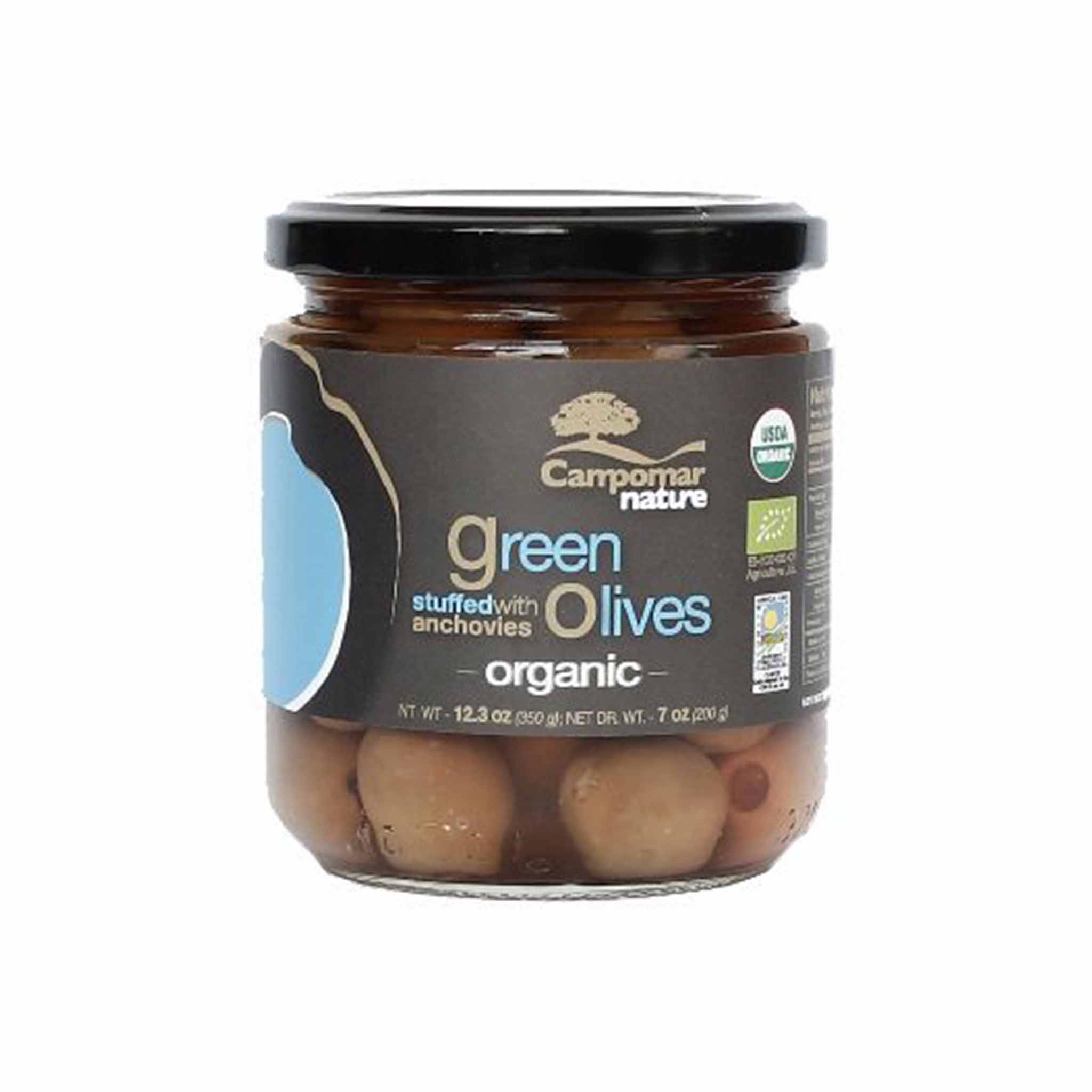 CAMPOMAR NATURE ORGANIC GREEN OLIVES STUFFED WITH ANCHOVIES 350g