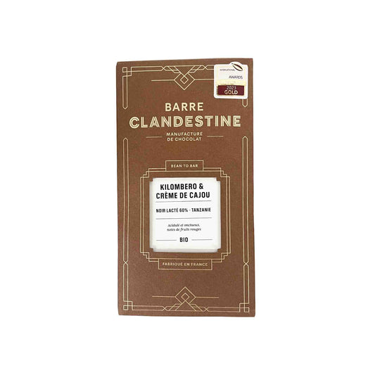 BARRE CLANDESTINE KILOMBERO CASHEW NUT CREAM 60% VEGAN DARK MILK CHOCOLATE 60g